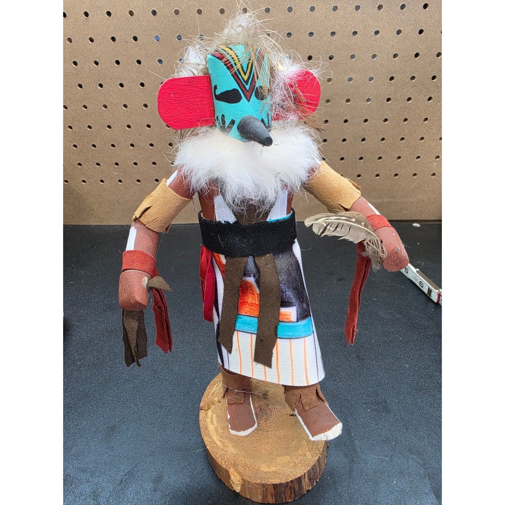 Handcrafted Hummingbird Kachina Doll Signed FB Wooden Folk Art Figure 10 Inch
